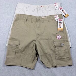 Wrangler Cargo Shorts Mens 44 Khaki Stone NWT 2PK Relaxed Fit 10" Inseam